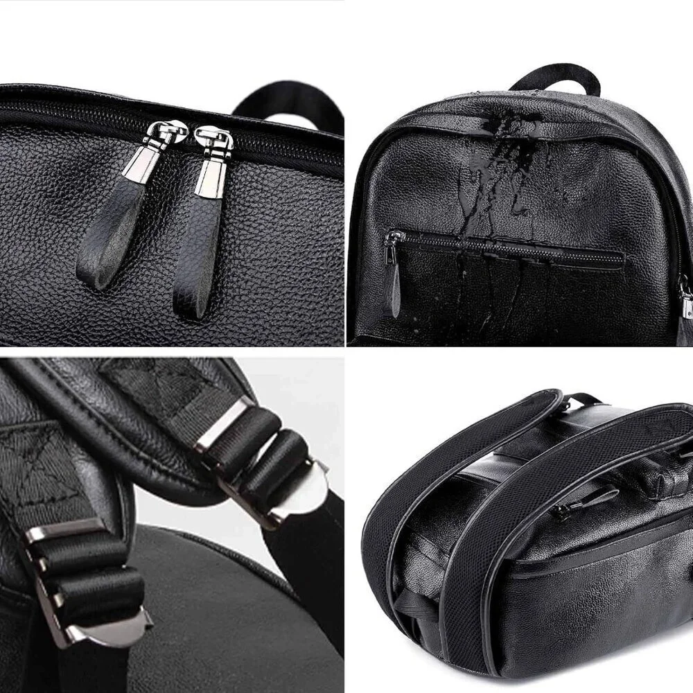 ✨Men Black Leather Laptop Backpack School College Bookbag Casual Travel Daypack